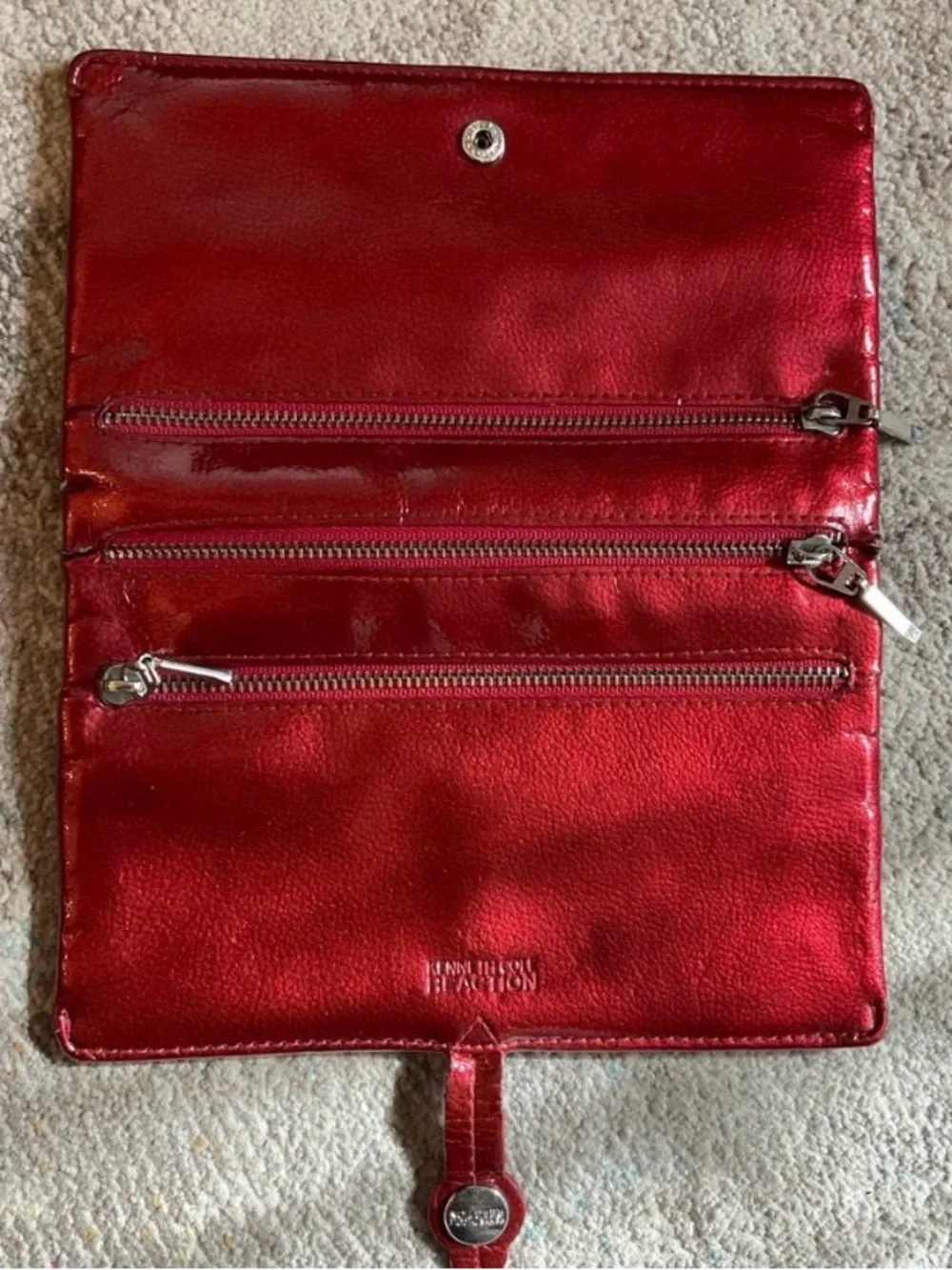 Kenneth Cole Reaction Red Clutch with Silver Hardware